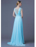 Chiffon Beaded Neckline Cap Sleeves Long Prom Dress 